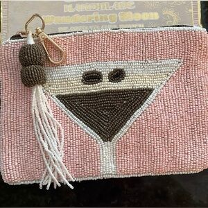 Pink Beaded Pouch with Espresso Martini Design